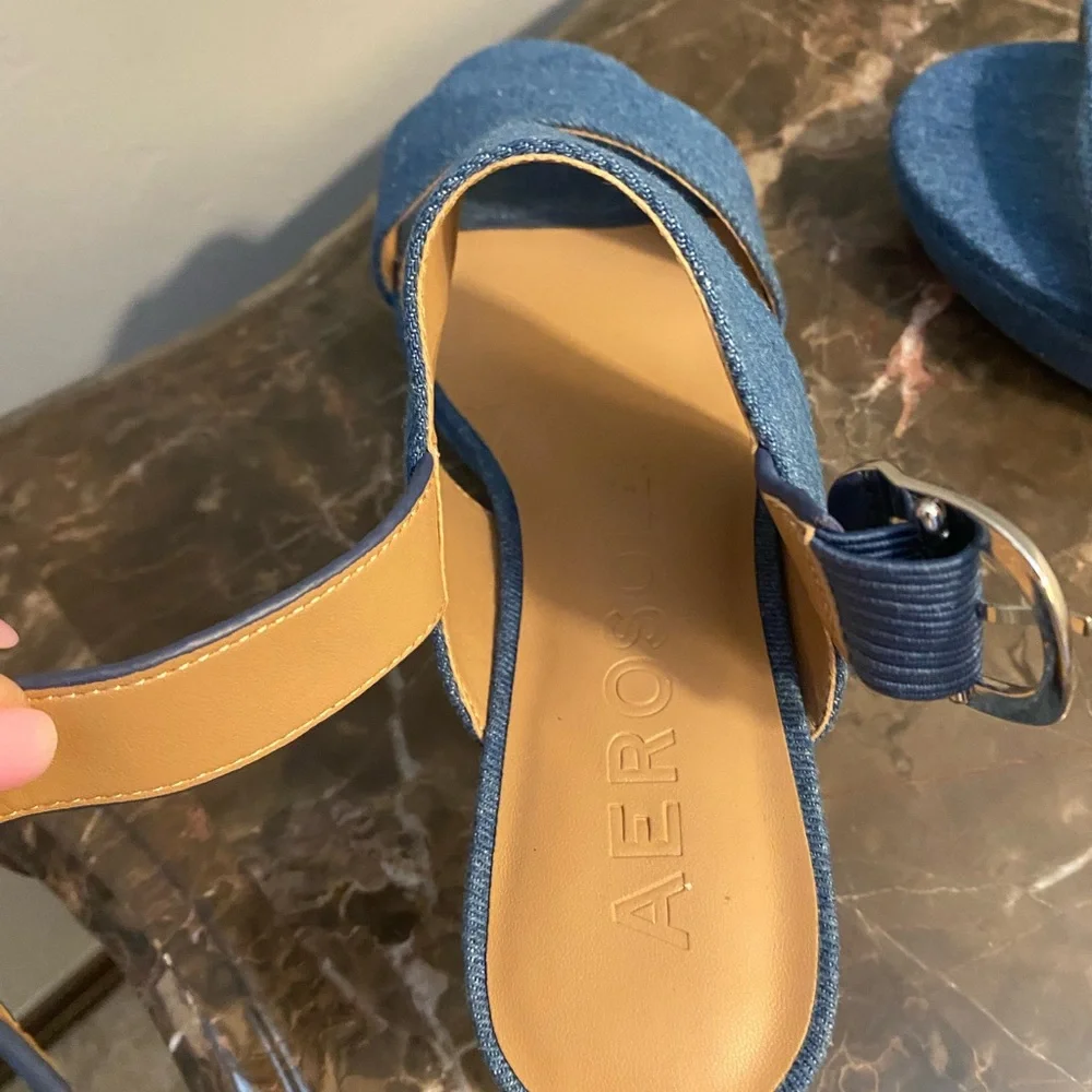 AEROSOLES Blue Denim Women's Sandals - Picture 3 of 5